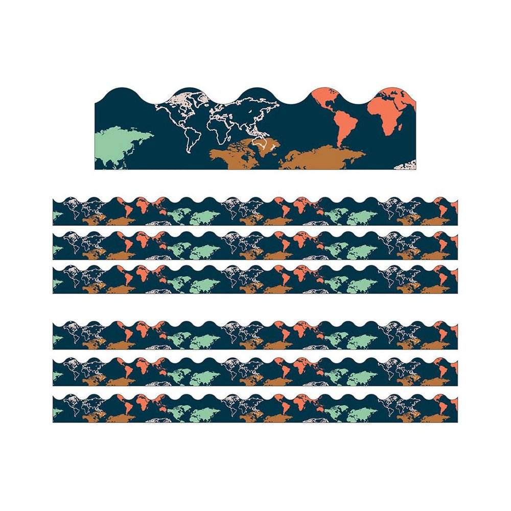 Let's Explore World Map Scalloped Border, 39 Feet Per Pack, 6 Packs. Picture 1