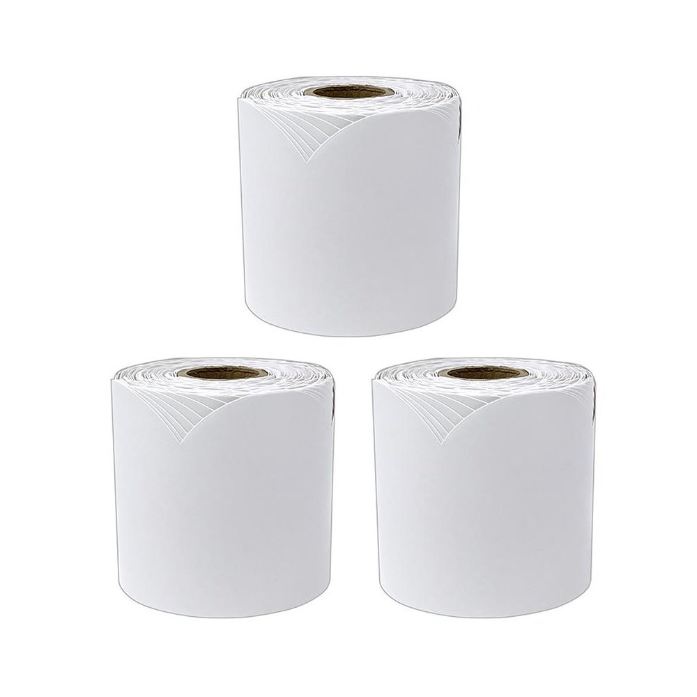 White Rolled Scalloped Bulletin Board Borders, 65 Feet Per Roll, Pack of 3. Picture 1