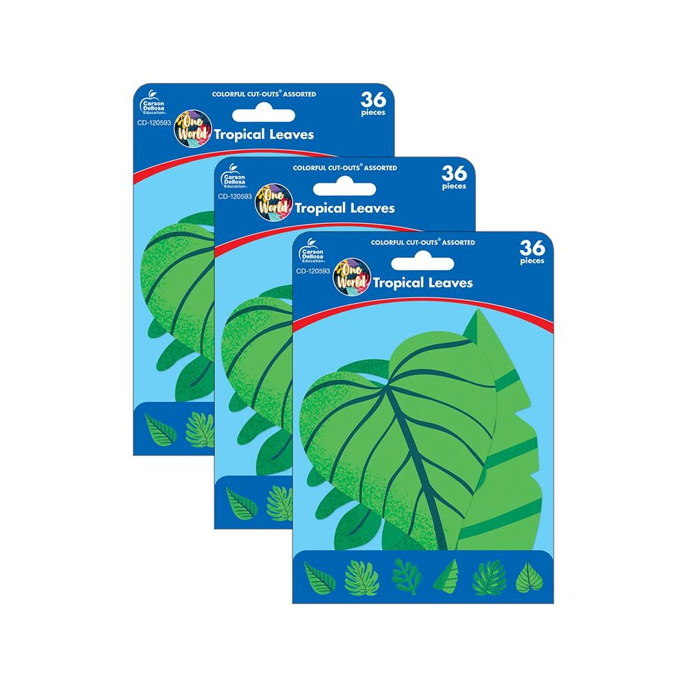 One World Tropical Leaves Cut-Outs, 36 Per Pack, 3 Packs. Picture 1