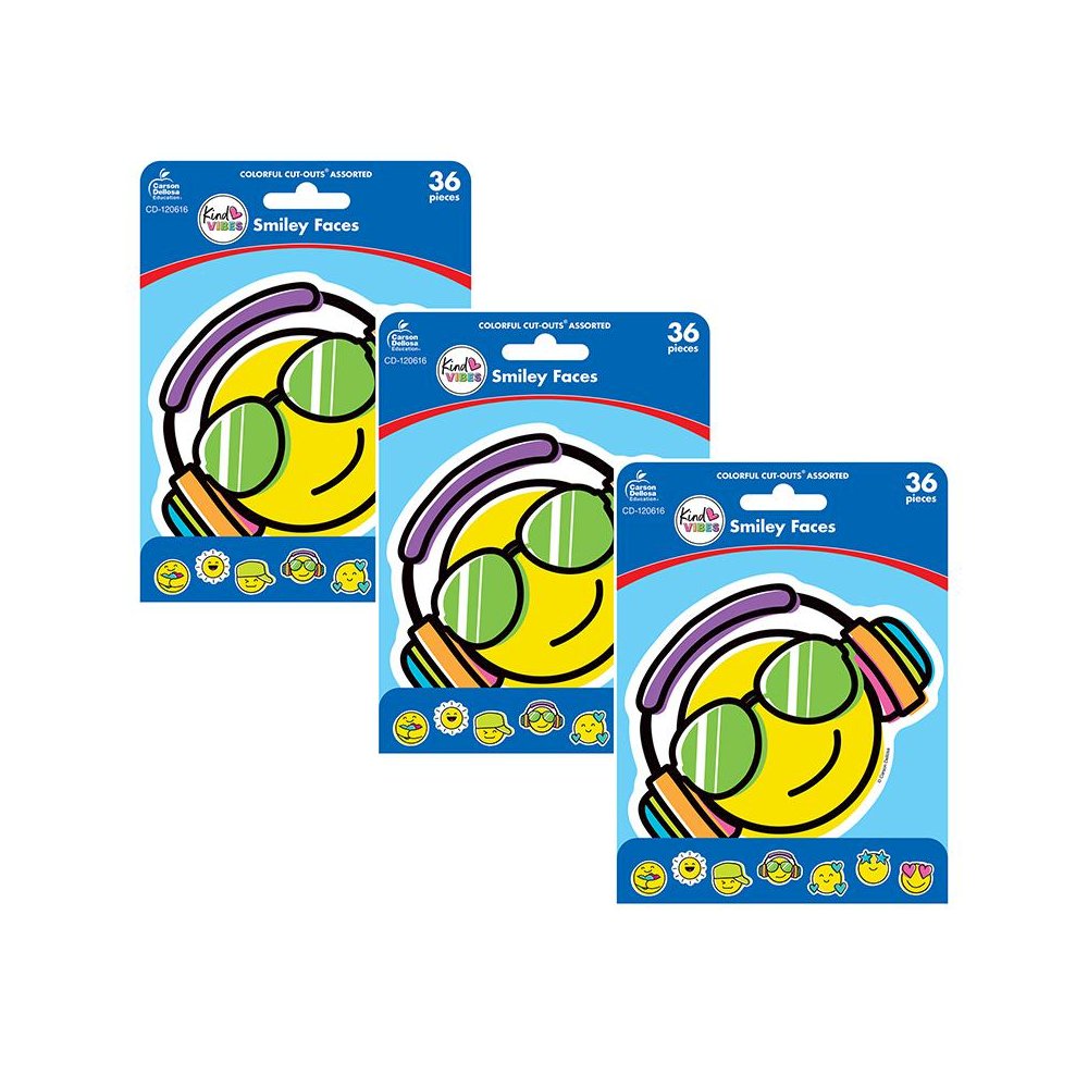 Kind Vibes Smiley Faces Cut-Outs, 36 Per Pack, 3 Packs. Picture 1