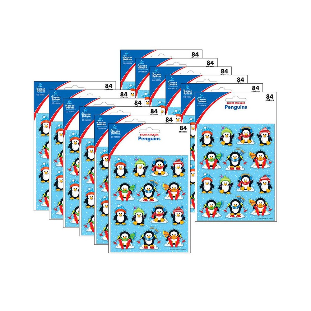 Penguins Shape Stickers, 84 Per Pack, 12 Packs. Picture 1