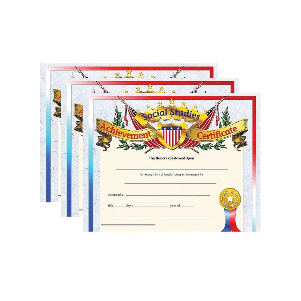 Social Studies Achievement Certificate, 30 Per Pack, 3 Packs. Picture 1