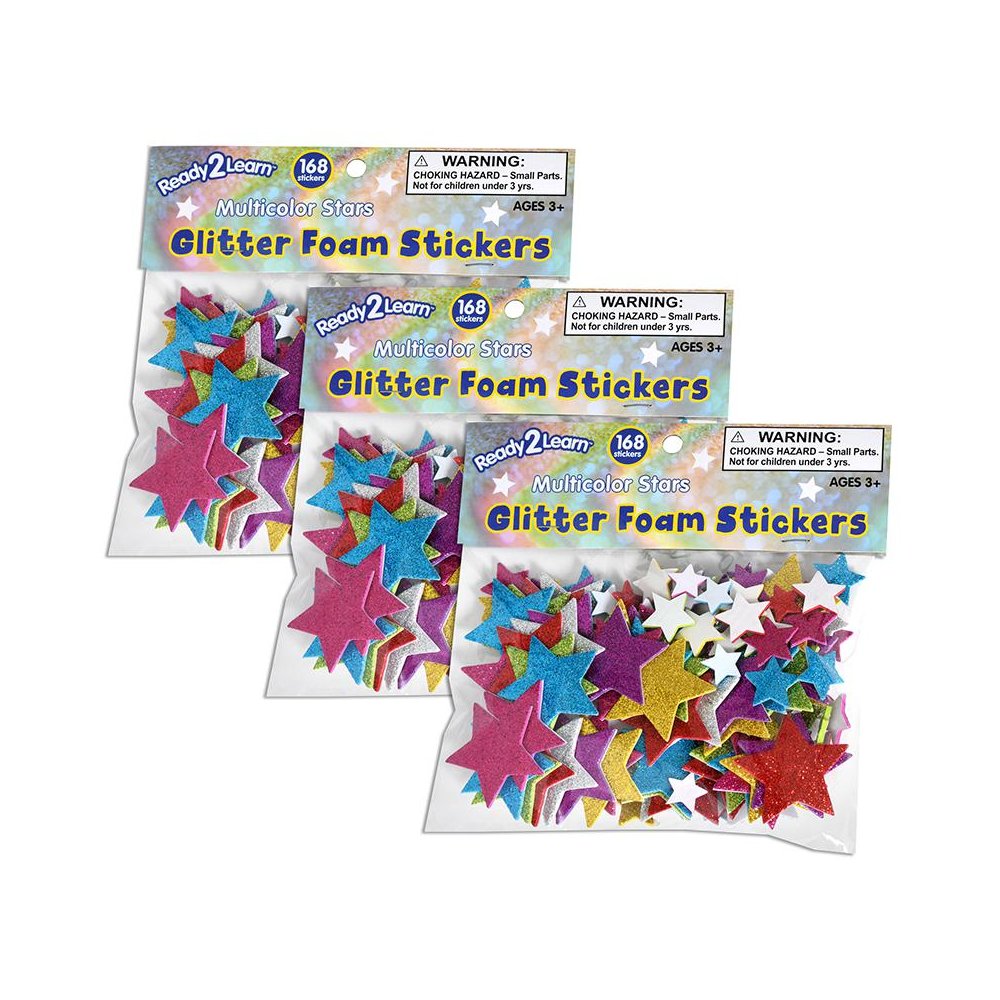 Glitter Foam Stickers - Stars - Multicolor, 168 Per Pack, 3 Packs. Picture 1