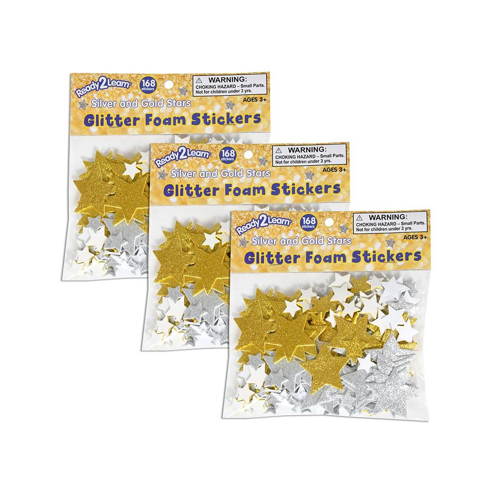 Glitter Foam Stickers - Stars - Silver and Gold, 168 Per Pack, 3 Packs. Picture 1