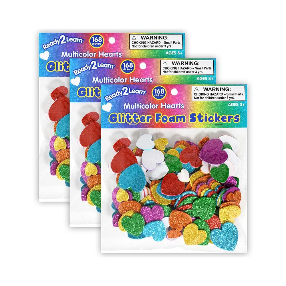 Glitter Foam Stickers - Hearts - Multicolor - 168 Per Pack - 3 Packs. Picture 1