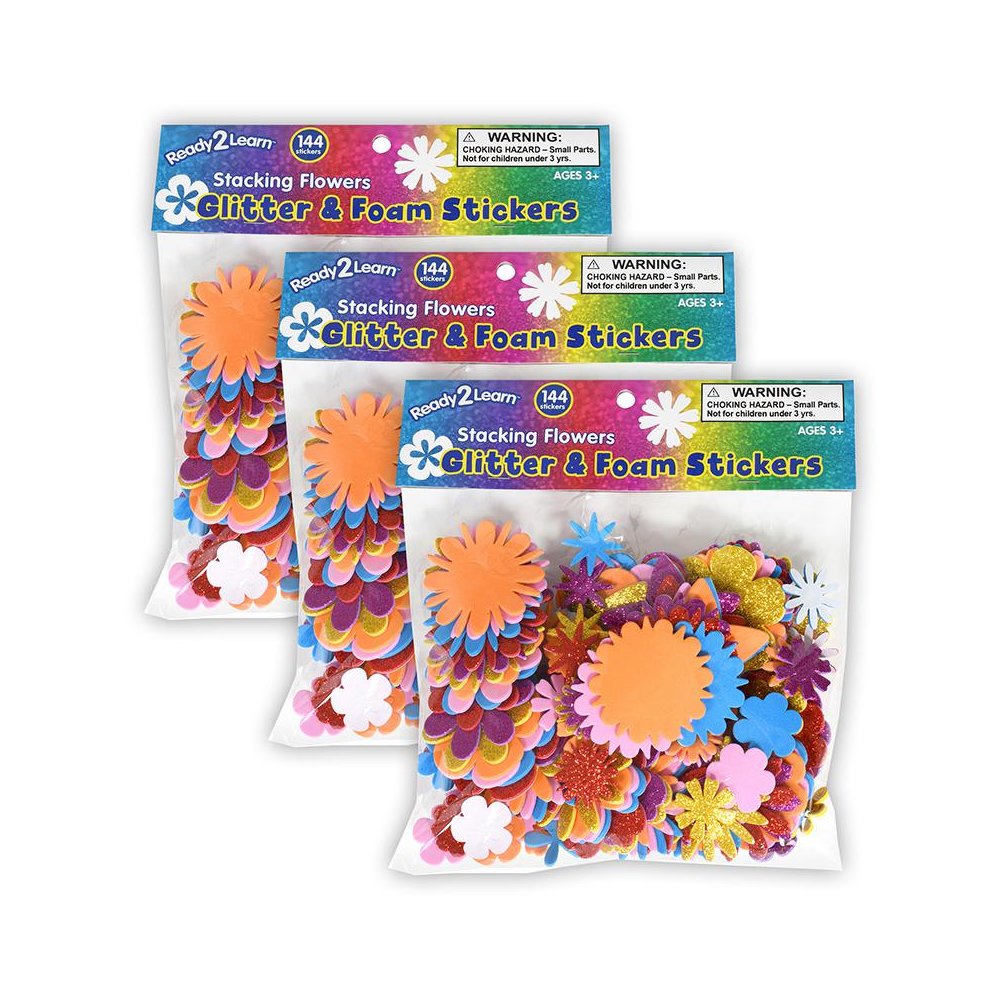 Glitter and Foam Stickers - Stacking Flowers - 144 Per Pack - 3 Packs. Picture 1