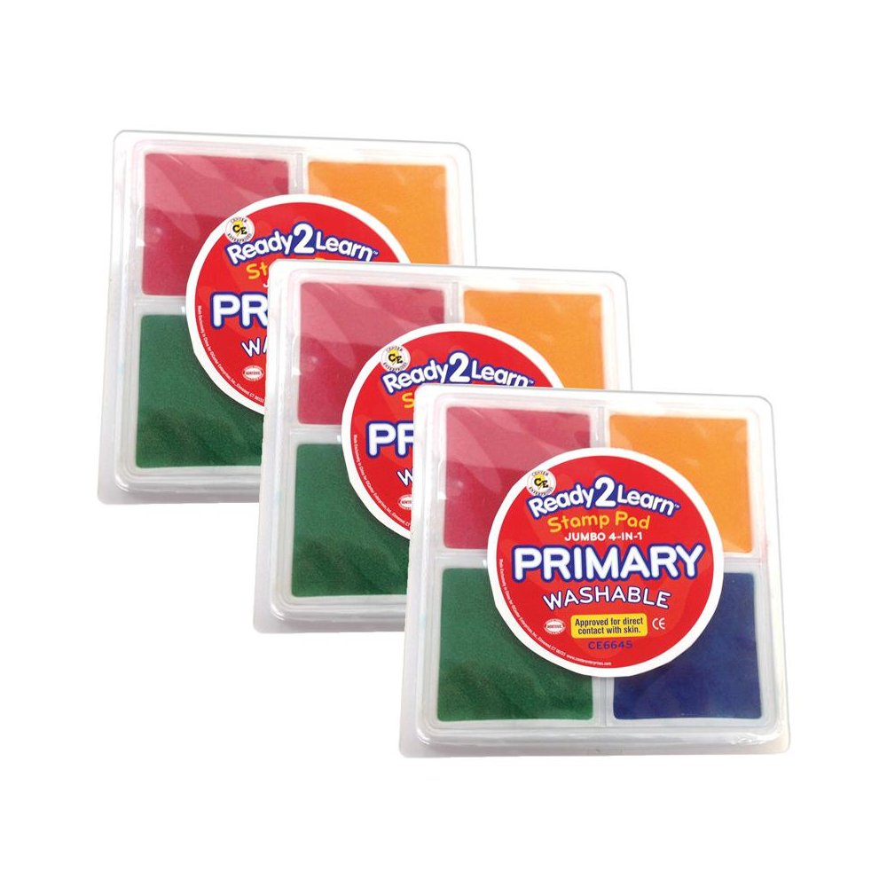 Jumbo 4-in-1 Washable Stamp Pad - Red, Yellow, Green, Blue - Pack of 3. Picture 1