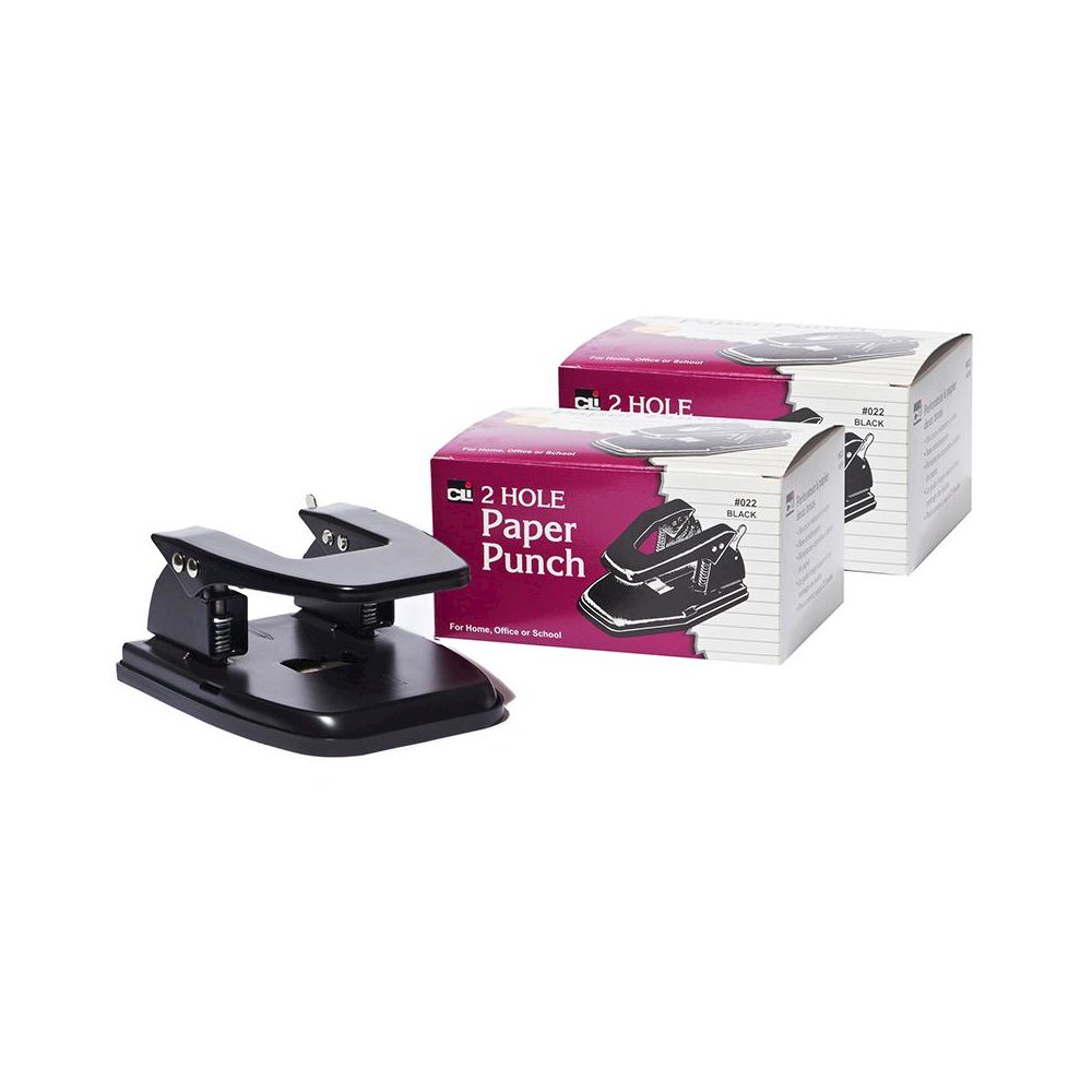2-Hole Paper Punch, 2 3/4" Center, 30 Sheet Capacity, Black, Pack of 2. Picture 1