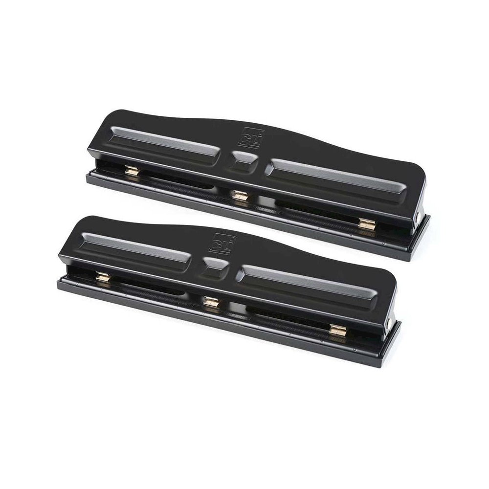 3-Hole Paper Punch, Adjustable Holes, 12 Sheet Capacity, Black, Pack of 2. Picture 1