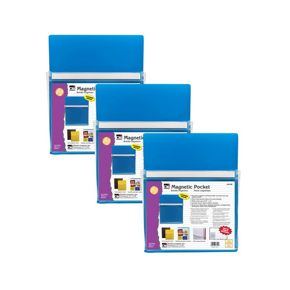 Magnetic Pocket, 9.5" x 11.75", Blue, Pack of 3. Picture 1