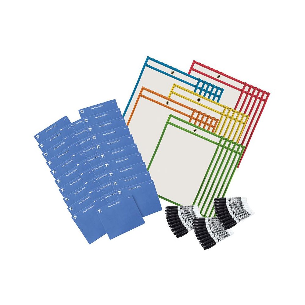 Dry Erase Cloths and Dry Erase Markers, Pocket Style Black, 90 Pieces. Picture 1