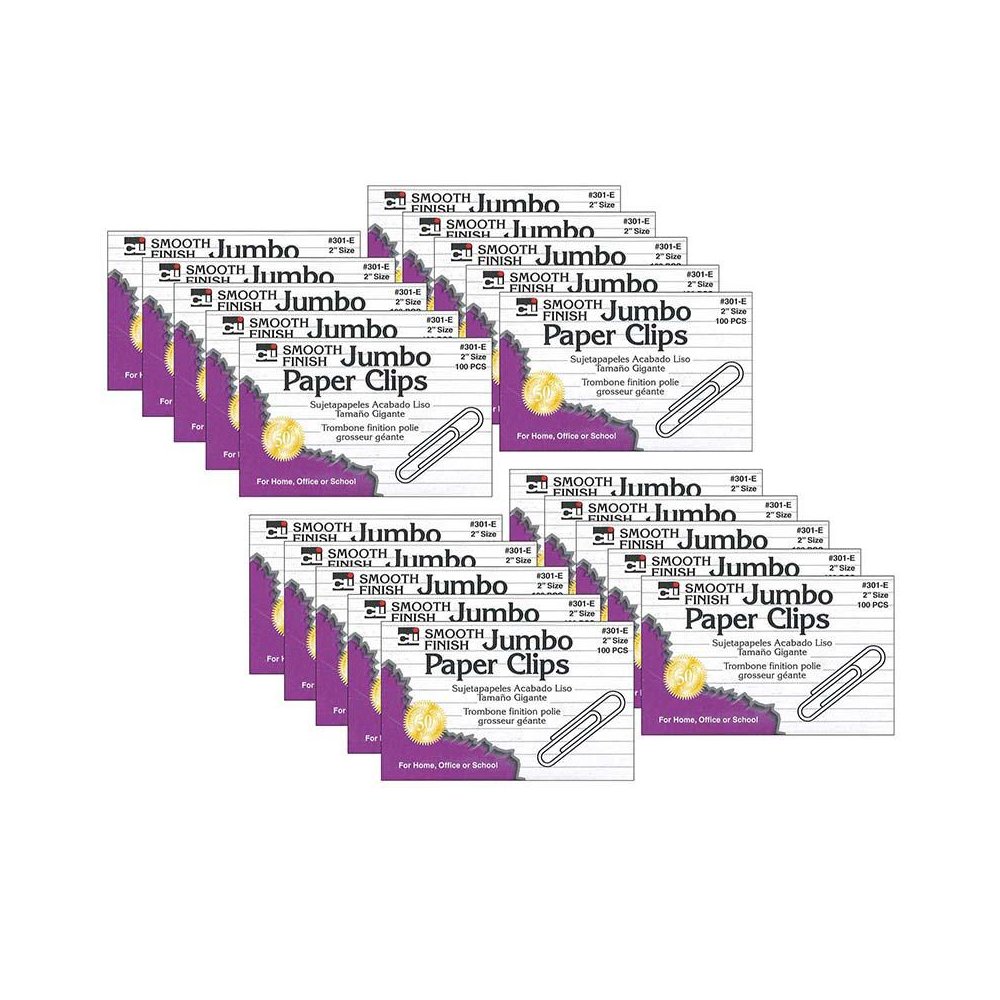 Paper Clips, Jumbo Gem, Nickel Plated, Silver, 100 Per Box, 20 Boxes. Picture 1