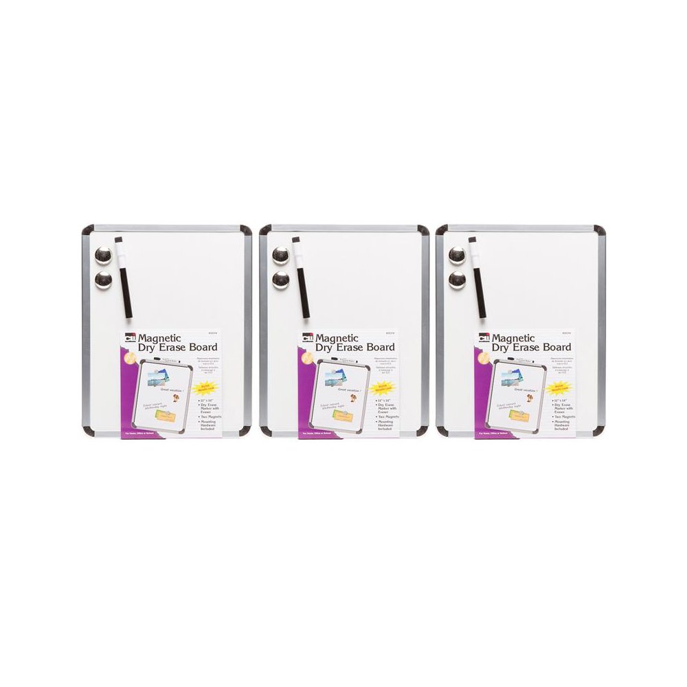 Framed Magnetic Dry Erase Board with Marker & Magnets, Silver Frame, Pack of 3. Picture 1