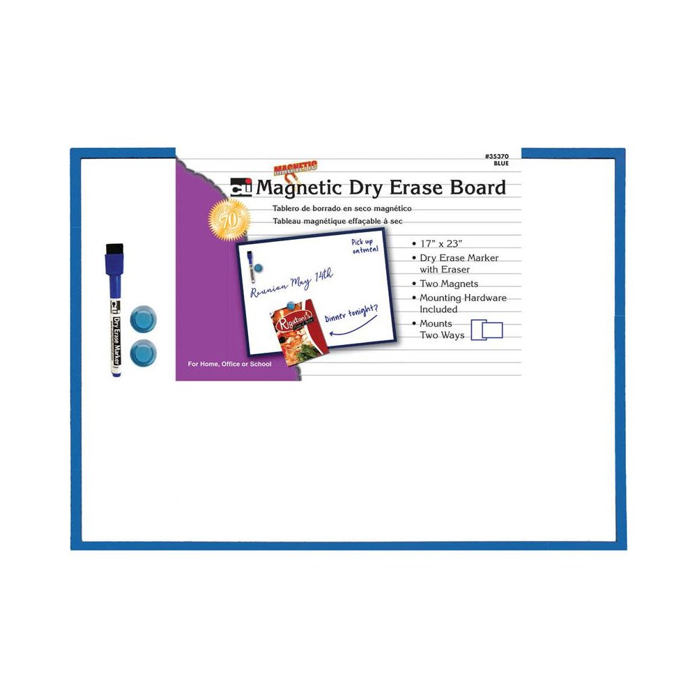 Magnetic Dry Erase Board, Eraser/Marker and 2 Magnets, Blue Frame, 1 Each. Picture 1