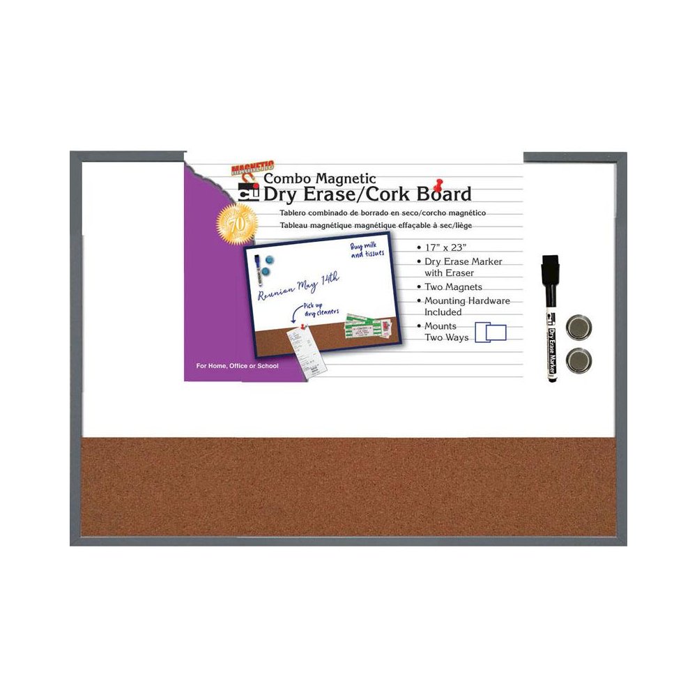 Magnetic Dry Erase Board with Cork Board, Eraser/Marker and 2 Magnets, 1 Each. Picture 1