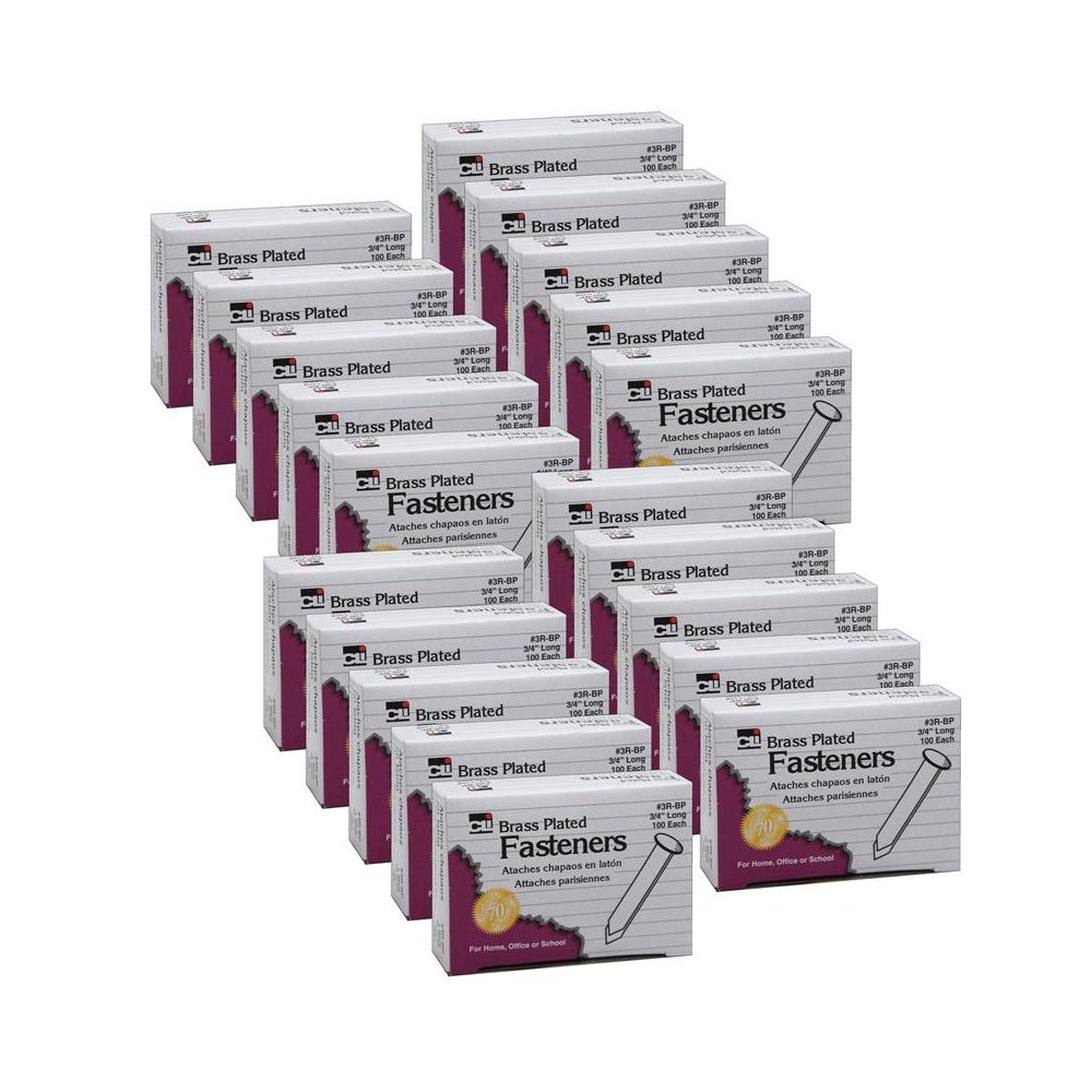 Brass Plated Paper Fasteners, 3/4", 100 Per Box, 20 Boxes. Picture 1