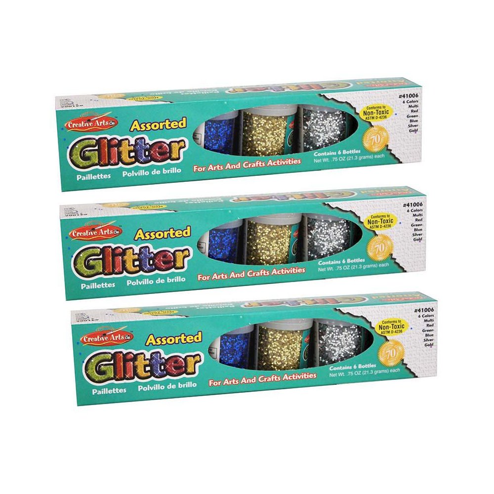 Creative Arts Glitter Set, 6 Per Pack, 3 Packs. Picture 1