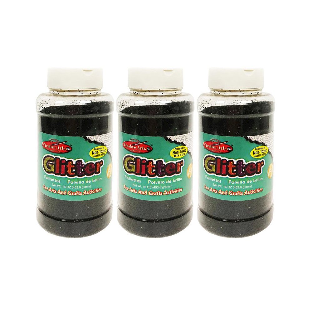 Creative Arts Glitter, 1 lb. Bottle, Black, Pack of 3. Picture 1