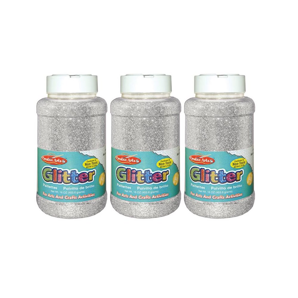 Creative Arts Glitter, 1 lb. Bottle, Silver, Pack of 3. Picture 1