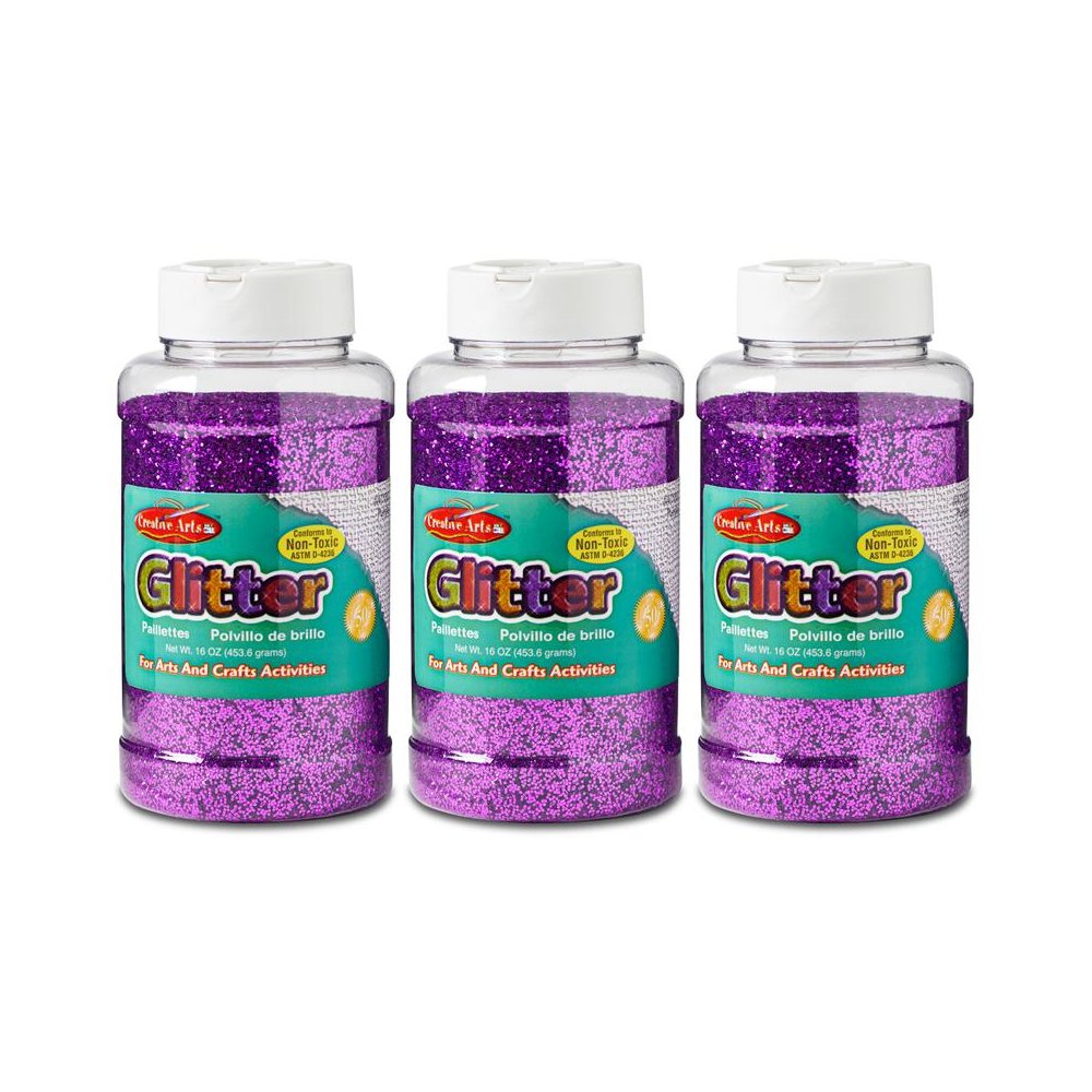 Creative Arts Glitter, 1 lb. Bottle, Purple, Pack of 3. Picture 1