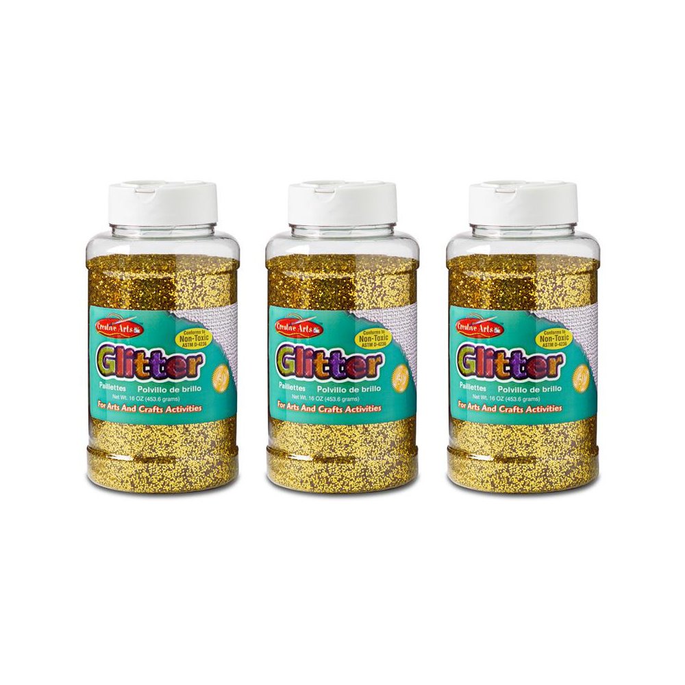Creative Arts Glitter, 1 lb. Bottle, Gold, Pack of 3. Picture 1