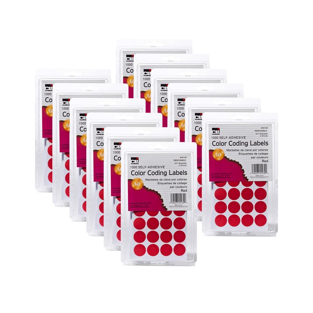 Color Coding Labels, 3/4", Red, 1000 Per Pack, 12 Packs. Picture 1