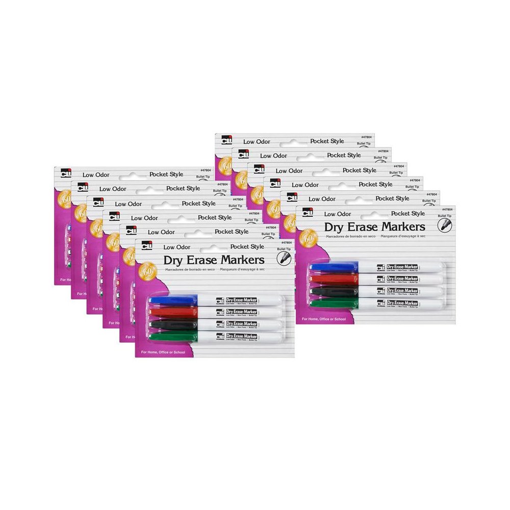 Pocket Style Dry Erase Markers, Bullet Tip, 4 Per Pack, 12 Packs. Picture 1
