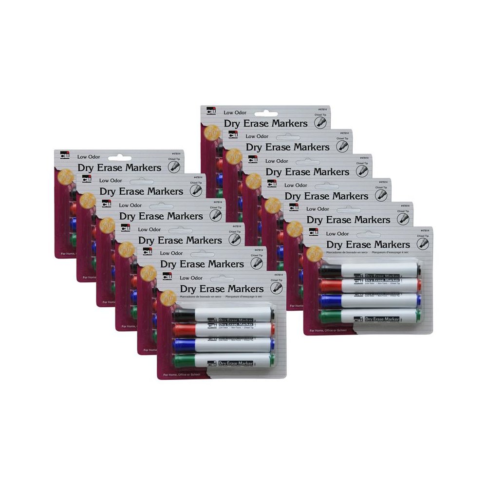 Barrel Style Dry Erase Markers, Chisel Tip, 4 Per Pack, 12 Packs. Picture 1