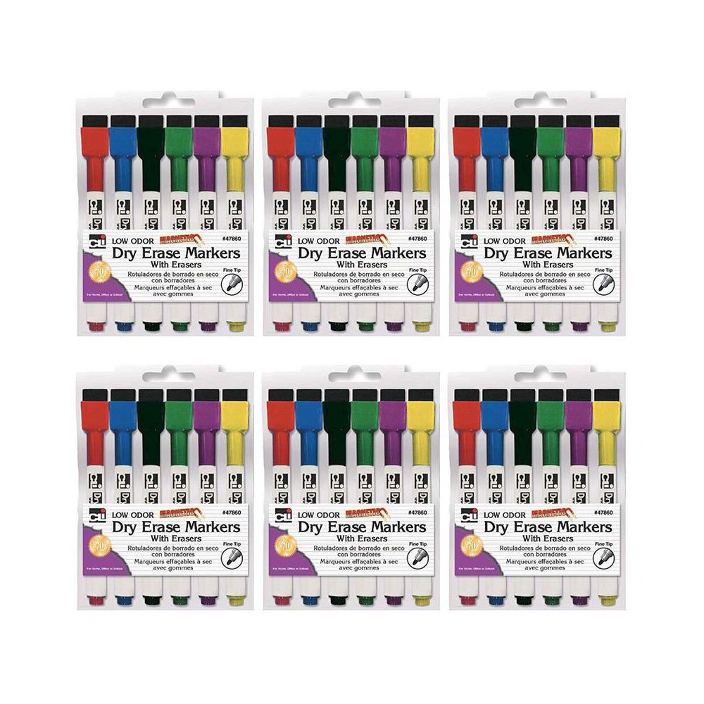Magnetic Dry Erase Markers with Erasers, 6 Per Pack, 6 Packs. Picture 1