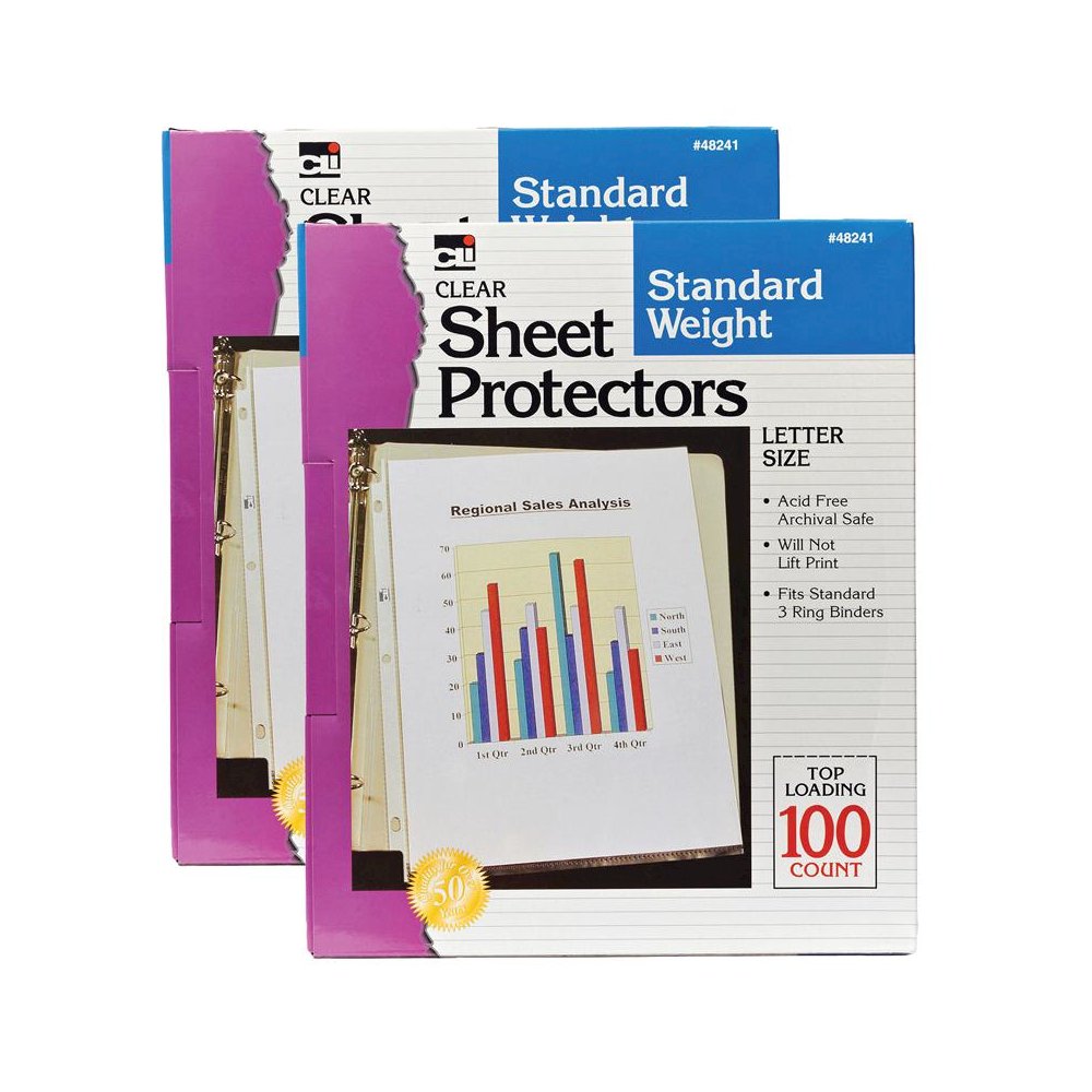 Sheet Protectors, Clear, Standard Weight, Letter Size, 100 Per Box, 2 Boxes. Picture 1
