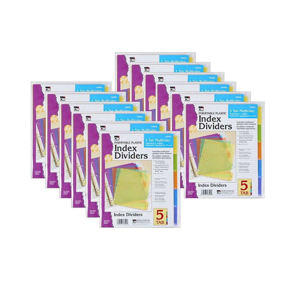 Index Dividers, 5-Tab, Assorted Colors, 5 Per Pack, 12 Packs. Picture 1