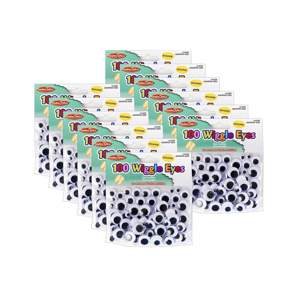 Wiggle Eyes, Black, Assorted Sizes, 100 Per Pack, 12 Packs. Picture 1