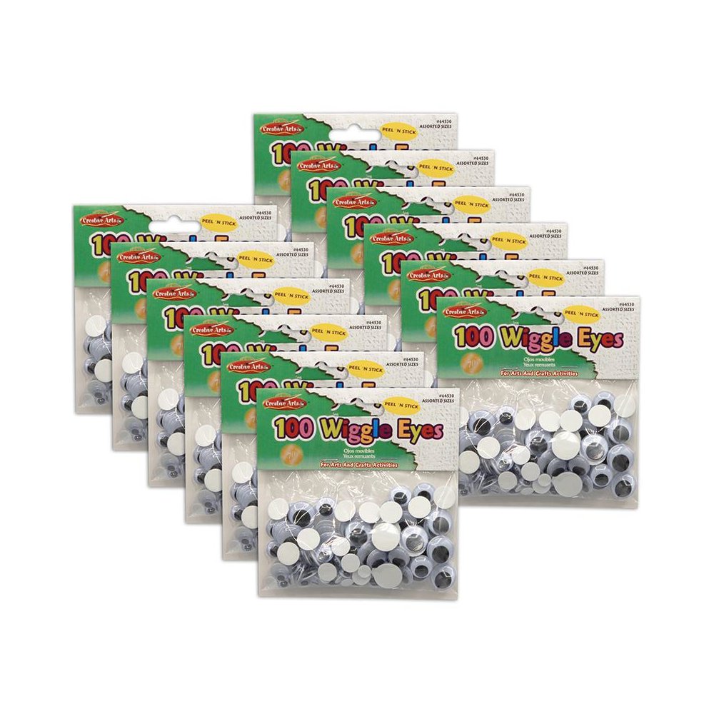 Assorted Peel'n Stick Wiggle Eyes, Black, 100 Per Pack, 12 Packs. Picture 1