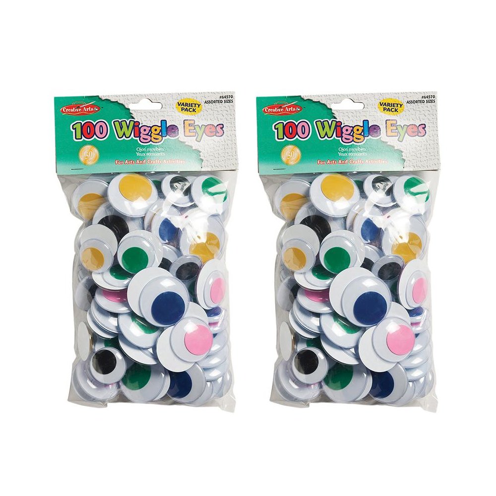 Wiggle Eyes, Jumbo Round, Assorted Colors & Sizes, 100 Per Pack, 2 Packs. Picture 1