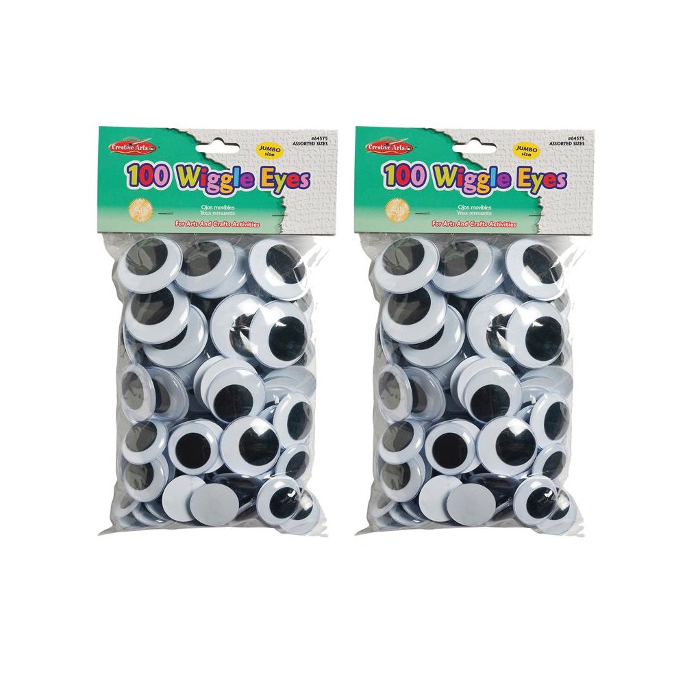 Wiggle Eyes, Jumbo Round, Assorted Sizes, Black, 100 Per Pack, 2 Packs. Picture 1