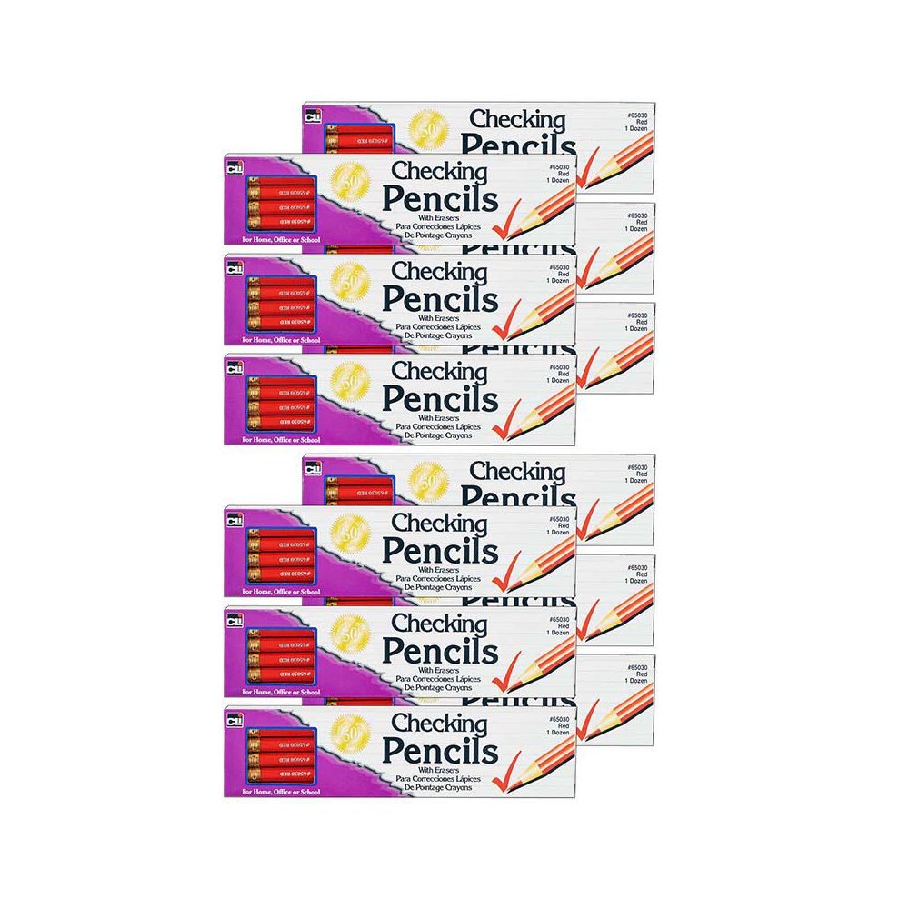 Checking Pencil with Eraser, Red, 12 Per Box, 12 Boxes. Picture 1