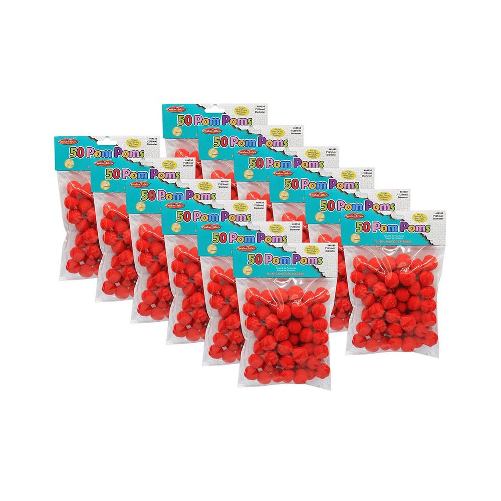 Pom-Poms 1", Red, 50 Per Pack, 12 Packs. Picture 1