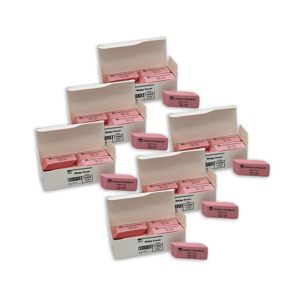 Eraser, Synthetic, Latex Free, Wedge Shape, Pink, Large, 12 Per Box, 6 Boxes. Picture 1