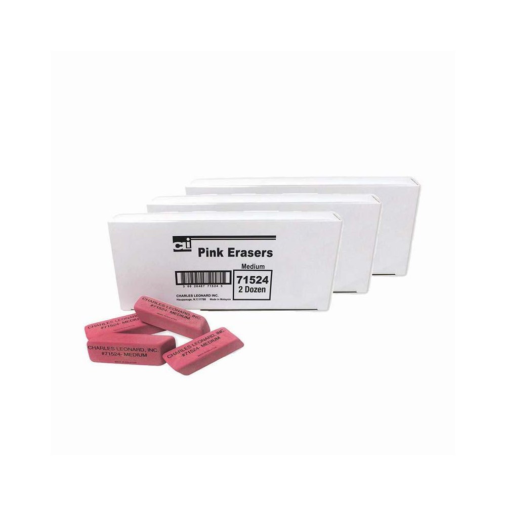 Medium Natural Rubber Pink Wedge Eraser, 24 Per Pack, 3 Packs. Picture 1