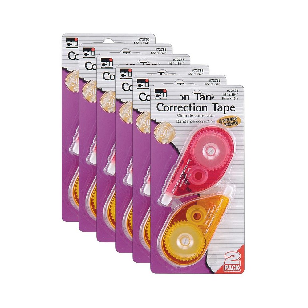Correction Tape, Assorted Color Cases, 1/5" x 394", 2 Per Pack, 6 Packs. Picture 1