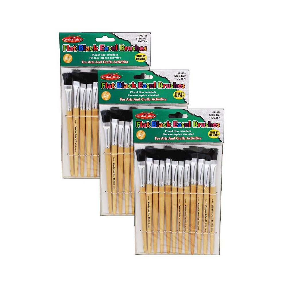 Flat Tip Easel Paint Brushes, Short Stubby Handle,12 Per Pack, 3 Packs. Picture 1