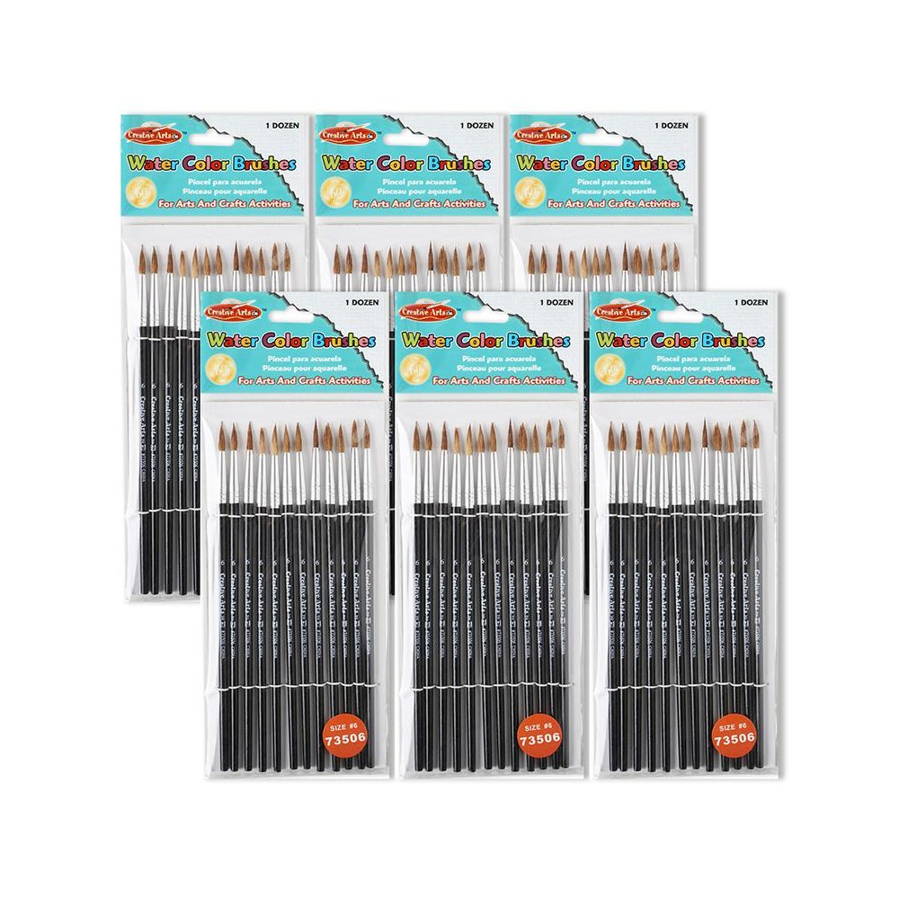 Water Color Paint Brushes with Round Pointed Tip, 12 Per Pack, 6 Packs. Picture 1