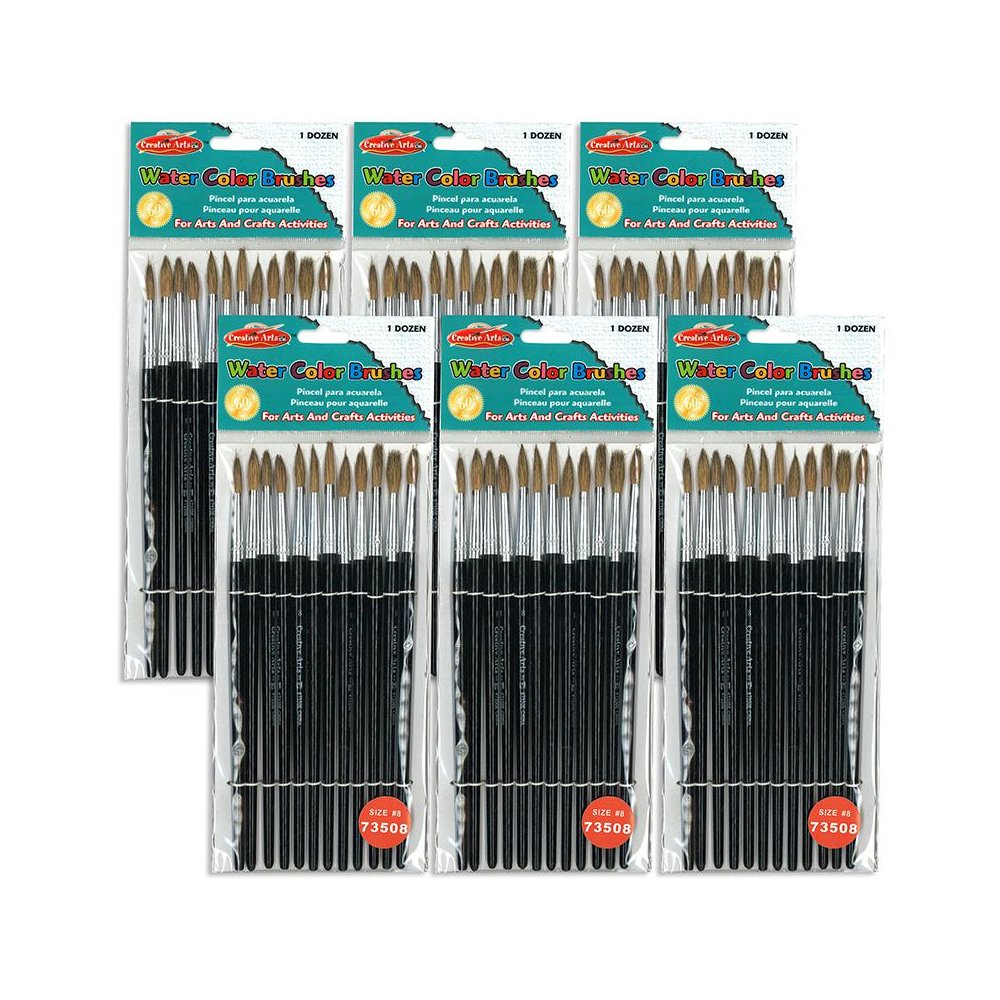 Water Color Paint Brushes with Round Pointed Tip, 12 Per Pack, 6 Packs. Picture 1