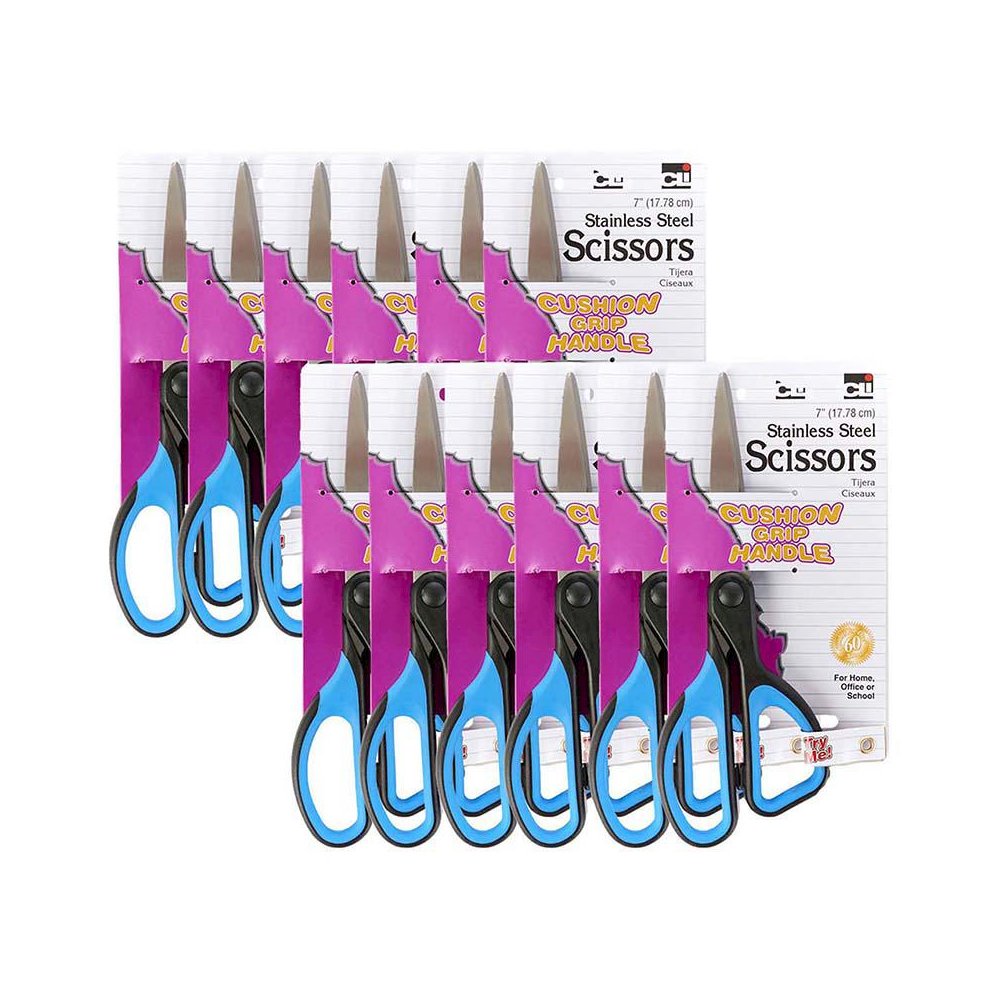 Cushion Grip 7" Scissors, Straight, Pack of 12. Picture 1