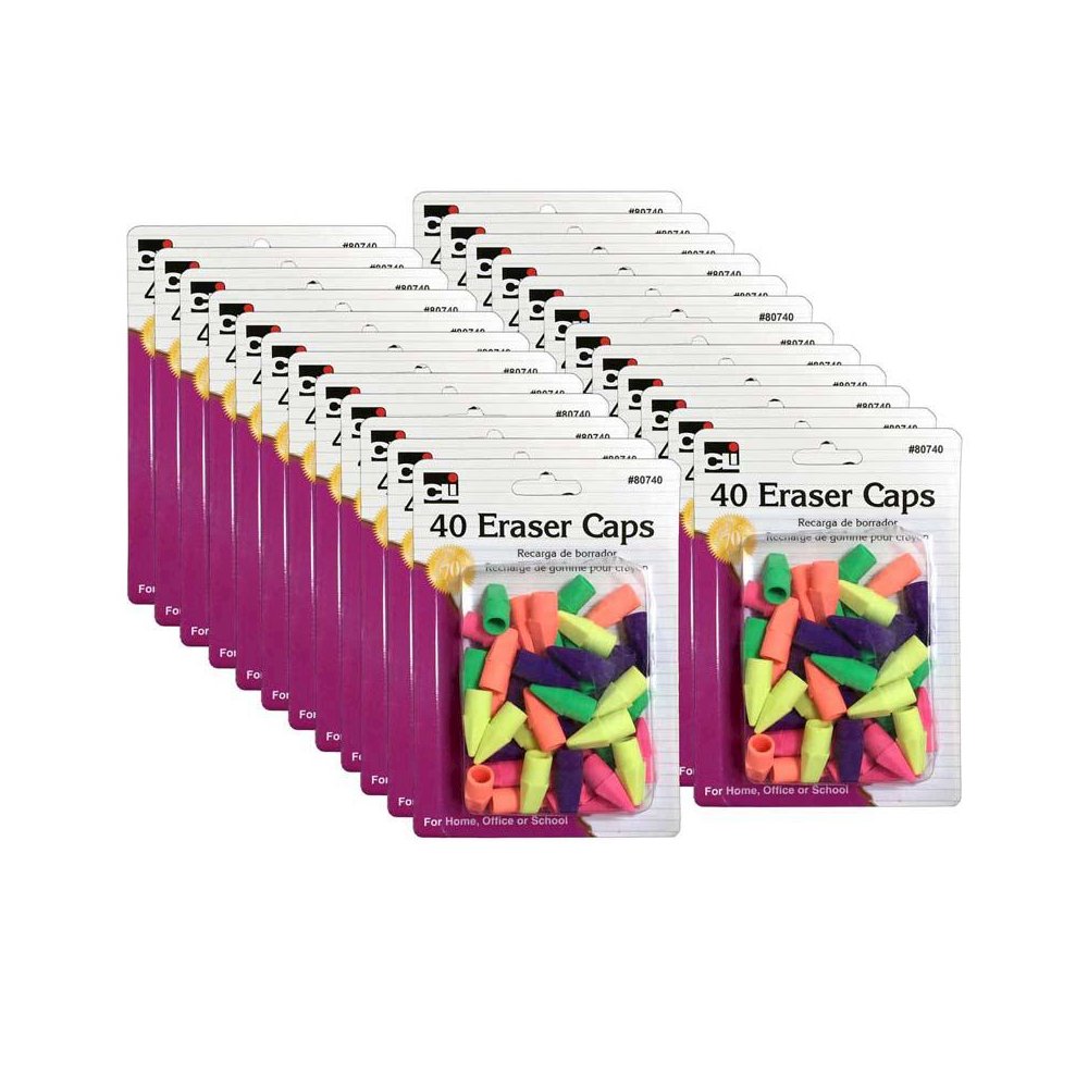 Pencil Eraser Caps, Assorted Colors, 40 Per Pack, 24 Packs. Picture 1