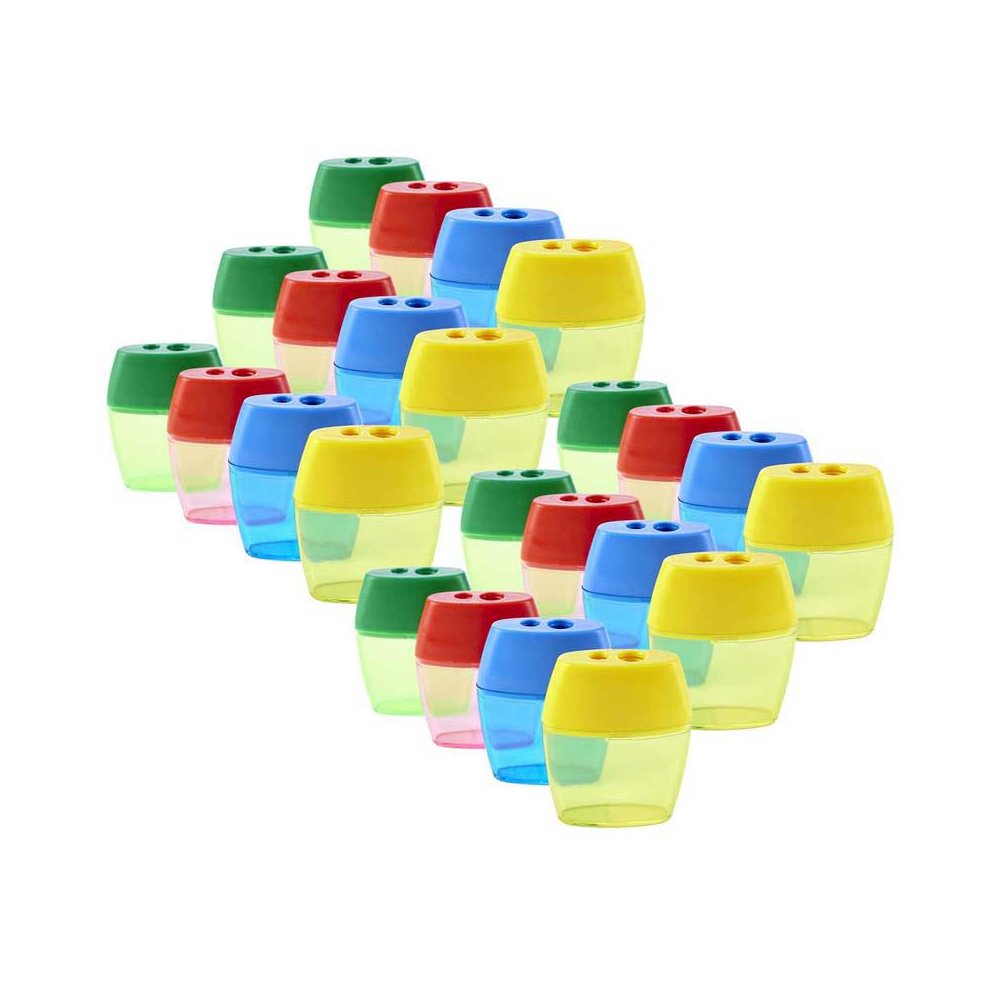 Pencil Sharpener, Deluxe Two-Hole Style with Shaving Receptacle, Pack of 24. Picture 1