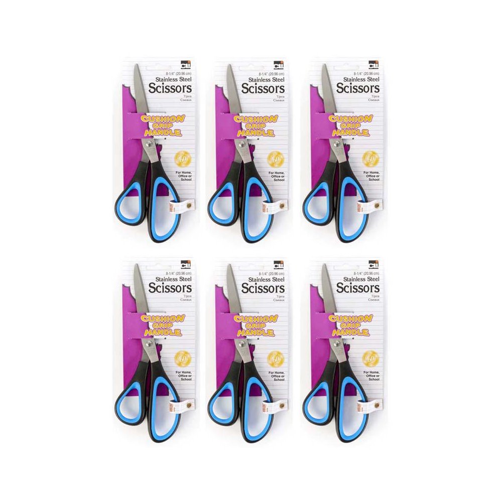 Cushion Grip Scissors, 8.25" Bent, Pack of 6. Picture 1