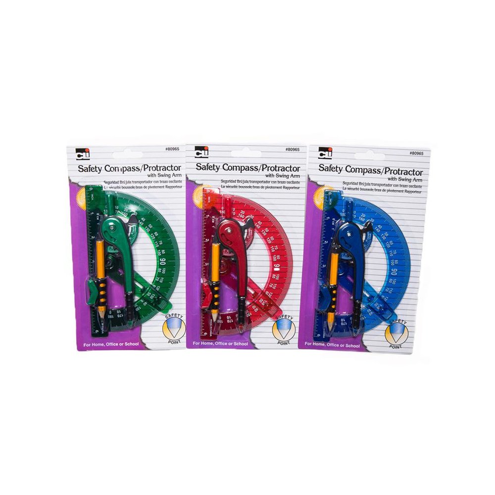 12 COMPASS 6IN SWING ARM PROTRACTOR ASSORTED COLORS. Picture 1