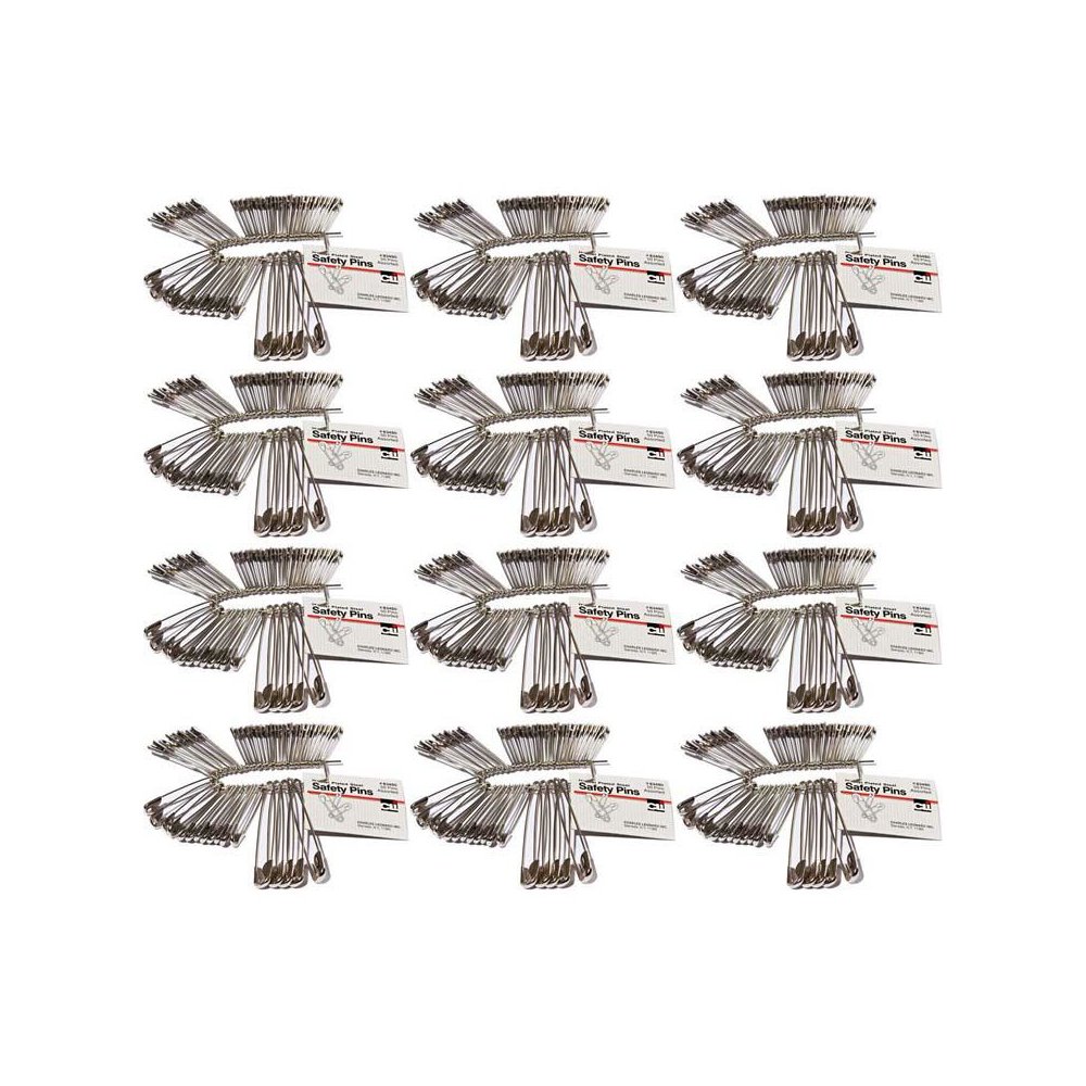 Safety Pins, Assorted Sizes, 50 Per Pack, 12 Packs. Picture 1