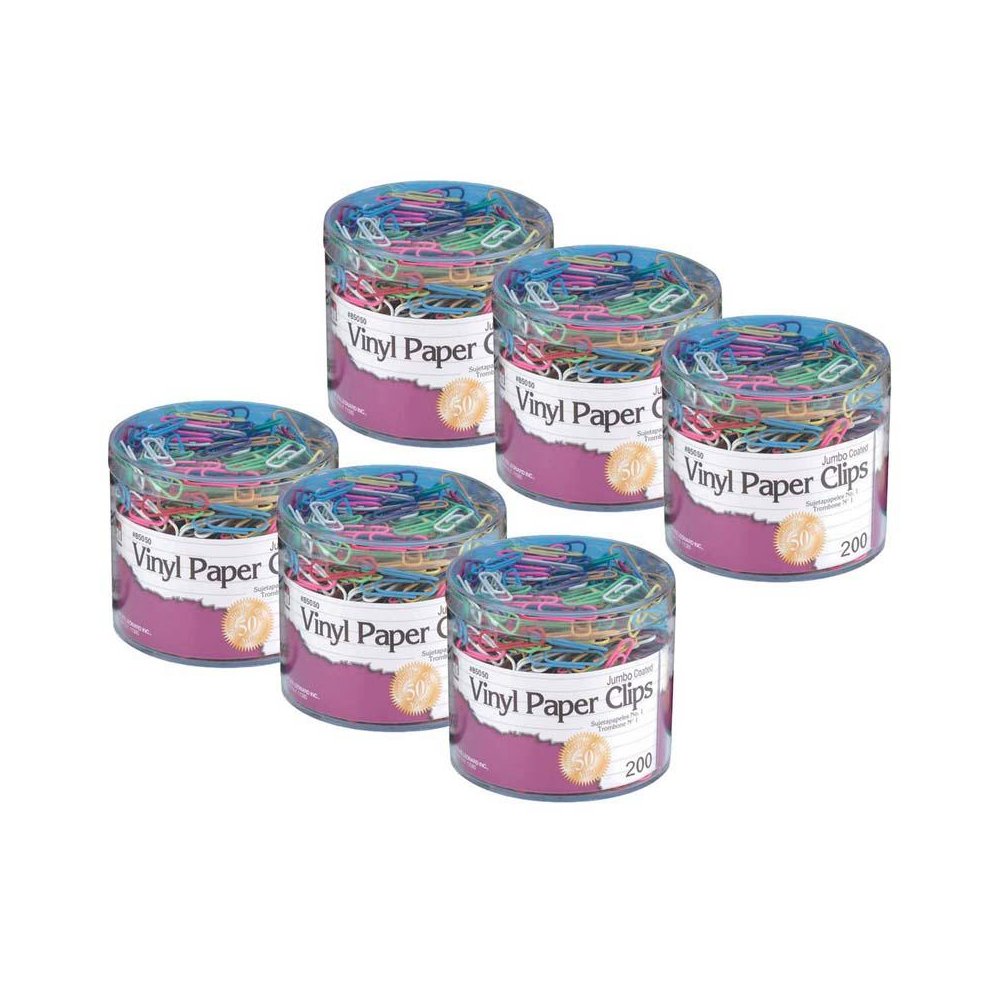 Vinyl Coated Paper Clips, Jumbo Size, Assorted Colors, 200 Per Pack, 6 Packs. Picture 1